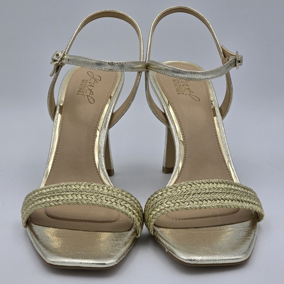 NWOT Jewel Badgley Mischka Heddia Woven Vamp Heeled Sandals, Gold, Women's 10 - Picture 4 of 16